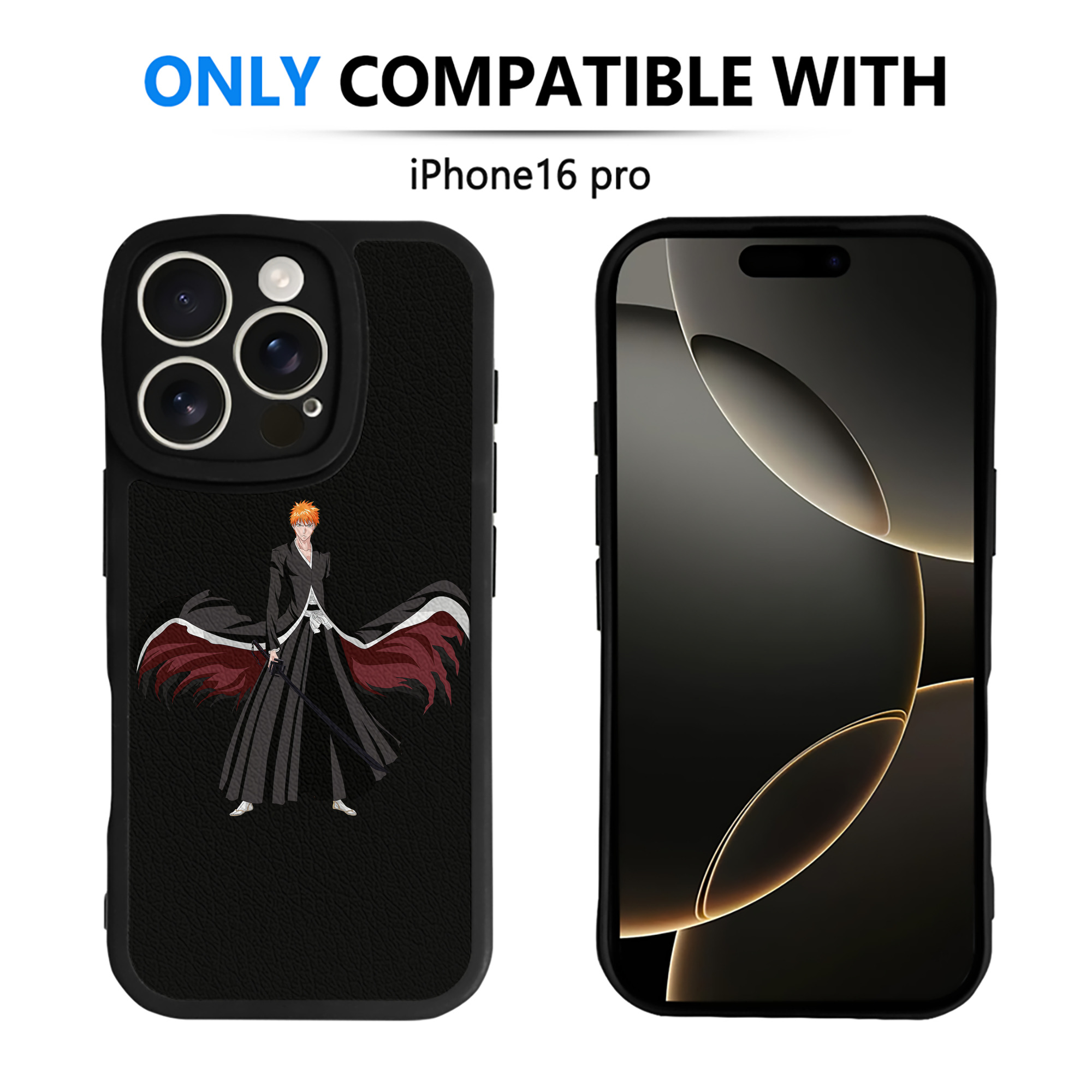 （画像用） ブリーチ 黒崎一護（くろさき いちご）BLEACH Kurosaki Ichigo 【iPhone 16シリーズ対応】シリコンスマホケース（レザー調） 材質：シリコン